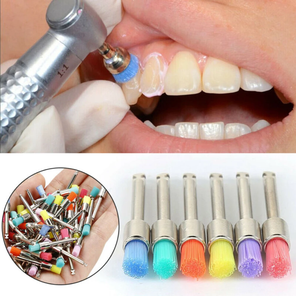 

100pcs/Box Dental Polishing Brush Polisher Prophy Cup Rubber Latch Colorful Nylon Bristles Mix Style Dentist Tool Lab Material