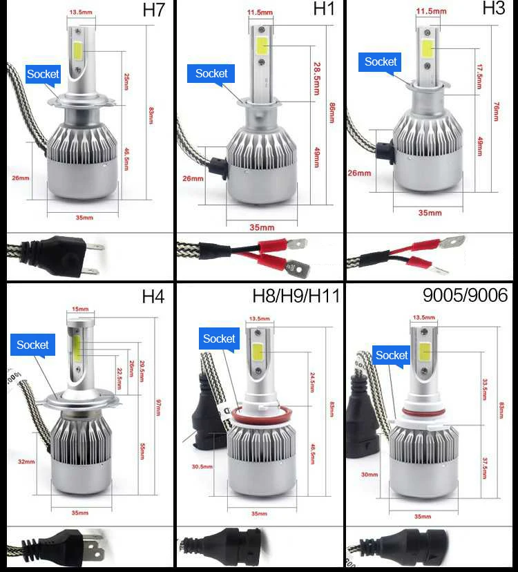 KUNFINE 12 В/24 В Автомобильные светодиодные лампы для фар H4 H7 9003 HB2 H11 LED H1 H3 H8 H9 880 9005 9006 H13
