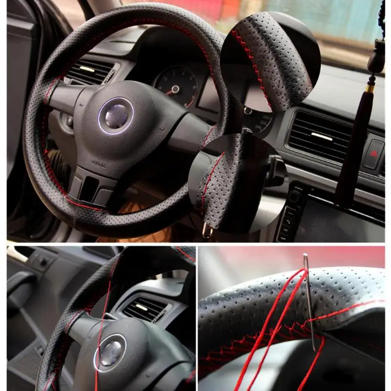 Автомобильный чехол из искусственной кожи для руля DIY оплетка кожаное рулевое