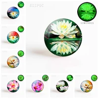 5pcsset fashion lotus flower photo luminous glass cabochon 25mm diy personality jewelry making supply craft supplies