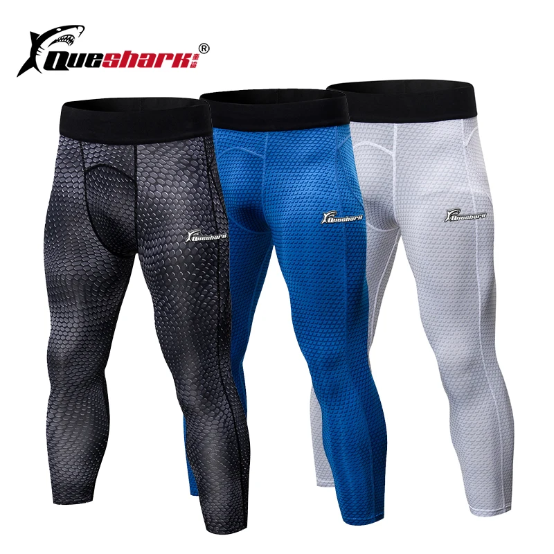 

Queshark Professional Men Compression Trainnig Pants Sports Cropped Tights Fitness Bodybuilding Base Layer Running Leggings