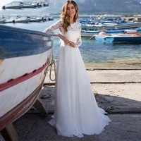 eightale beach wedding dresses 2019 white ivory long sleeves chiffon a line bridal gown wedding vestidos de noivas free shipping