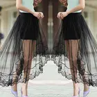 Женские кружевные полукомбинации, юбка до колен, трапециевидная Нижняя юбка черногобелого цвета