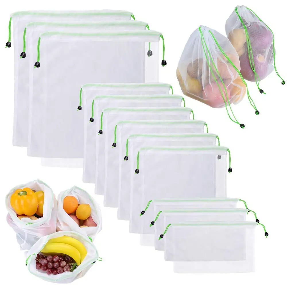 TFTP-Reusable Produce Bags 12Pcs Mesh Washable For Vegetable Fruit Sandwich Lightweight Strong Shopping Transporting Stor | Багаж и сумки