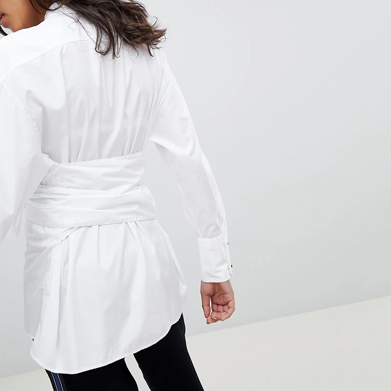 HYH HAOYIHUI 2019 New Tops Office Commuter Ladies Long Sleeve Bow Slim White Shirt Female Cute |