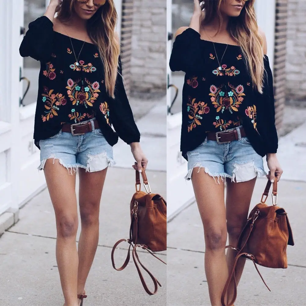 2019 женские осенние цветочные сексуальные блузки для женщин Весна Повседневная