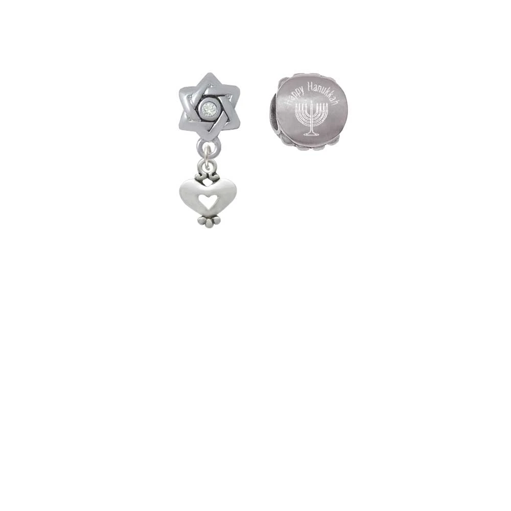 Silvertone Мини Сердце с вырезом Happy hanukkah Шарм бусины (набор из 2)| |