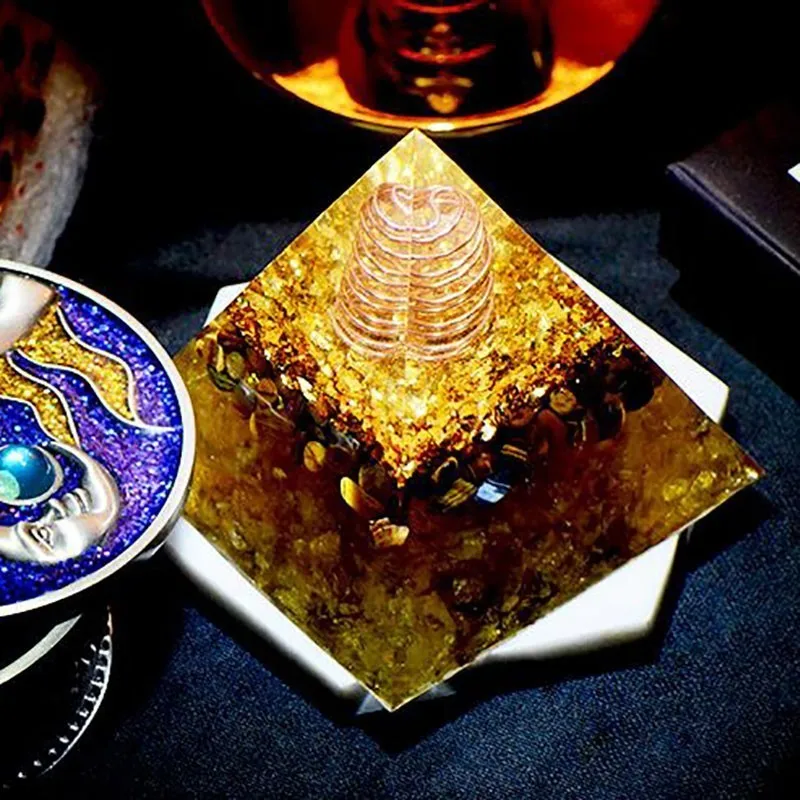 AURA REIKI Orgonite Pyramid Reiki Healing Stone MineralCrystal Magnetic Field Energy Converter Resin Decorative Craft Jewelry