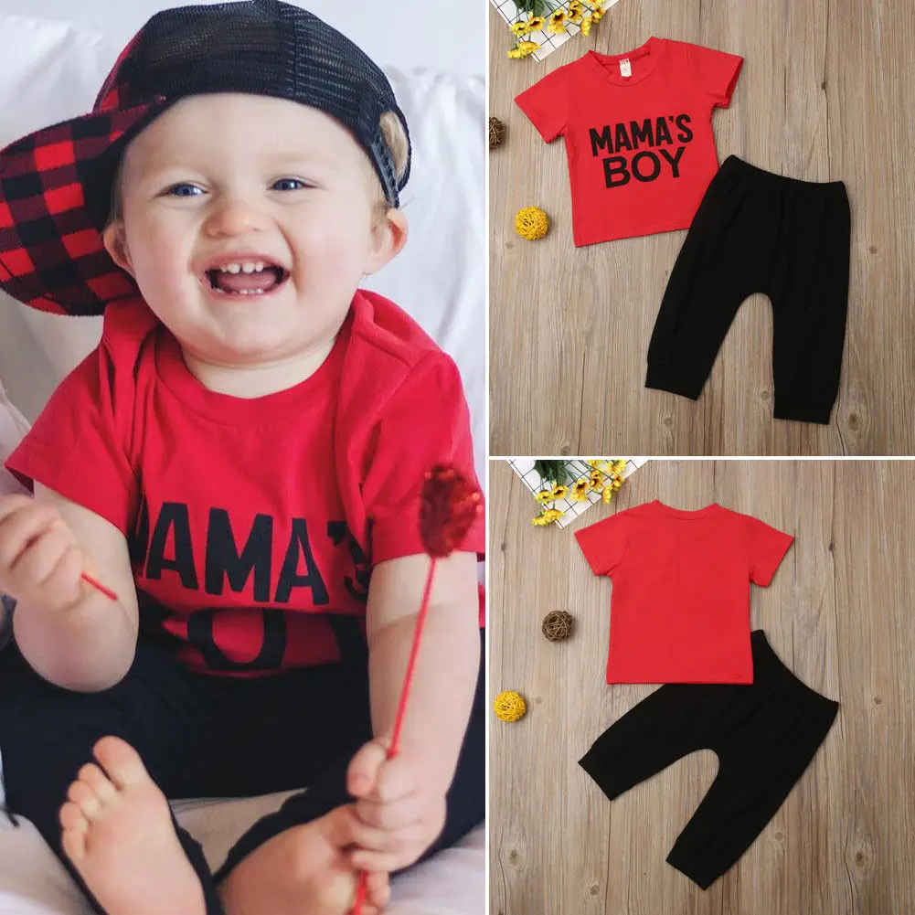 Emmababy 2019 Toddler Baby Boy Red Letter T-Shirt Tops Black Long Pants Leggings Cotton Outfits Set 0-4T | Детская одежда и обувь