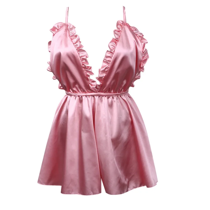 Meihuida Sexy Women Lady silk stain Playsuit 2018 solid color ruffled deep V Backless Playsuits Jumpsuit Clubwear party | Женская одежда