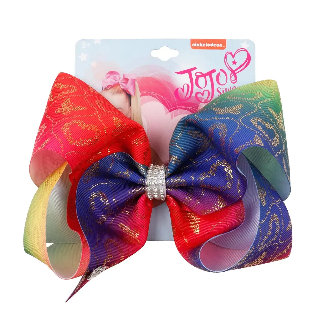 

ncmama 8 Inch Hair Bows for Girls Hair Clips with Rhinestone Golden Print Ribbons Barrettes for Kids Hairgrips Hair Accessories