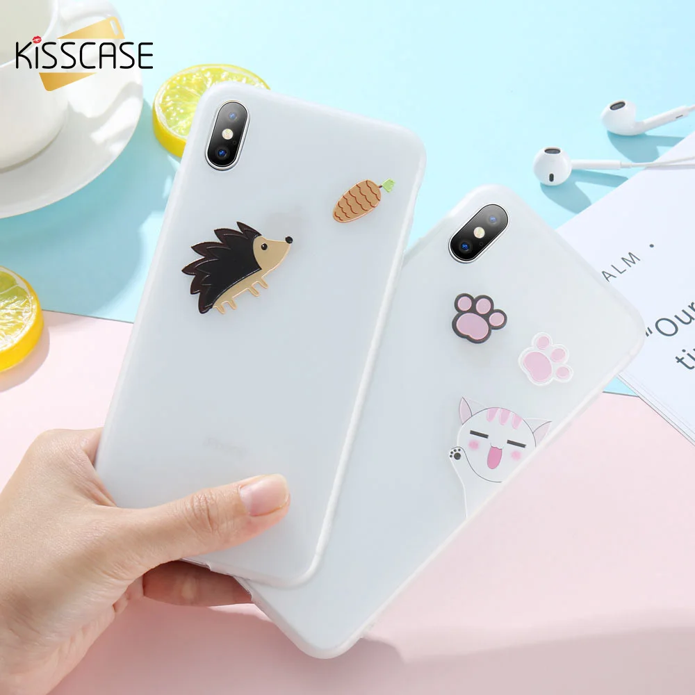 KISSCASE Cute Cartoon Phone Case For iPhone 7 8 Plus XS MAX XR Cat Pattern Soft Silicone Cover X 6 6S 5 SE |