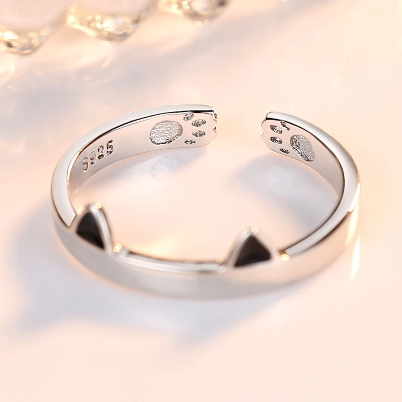 Real 925 Sterling Silver Female Adjustable Cat Ears Paws Finger Rings for Women Jewelry S925 JN0335 | Украшения и аксессуары