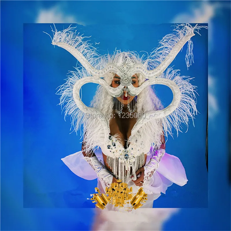 Новогодняя одежда для сцены певицы накидка белые платья с ангелом выступлений