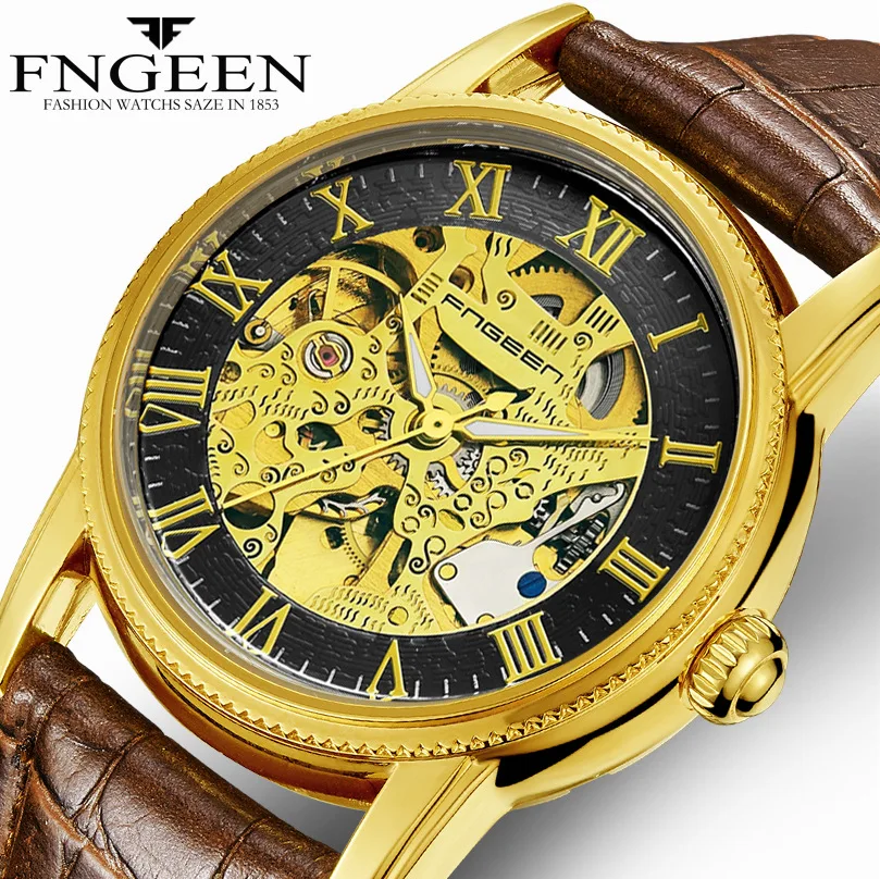 Новые модные мужские механические часы с автоматическим полым ремешком