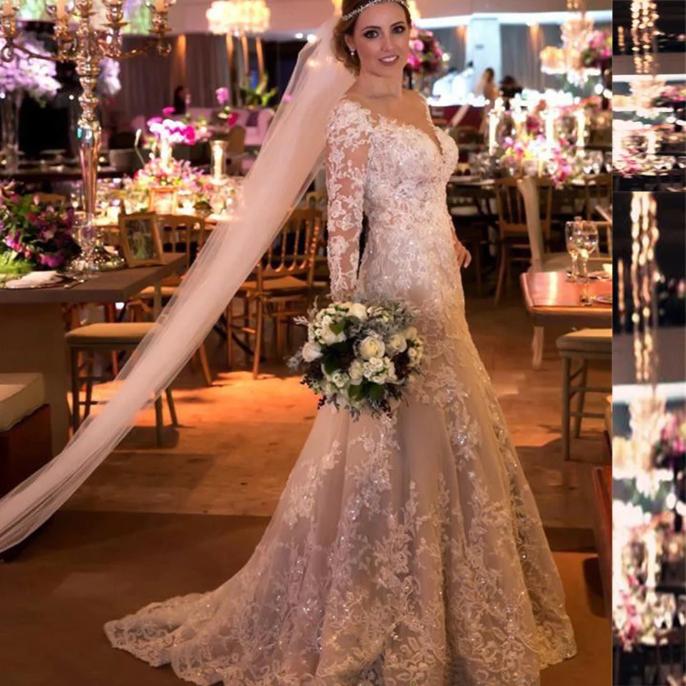 Блестящее платье с длинным рукавом кружевное пляжное для свадьбы 2019|wedding gowns|plus size
