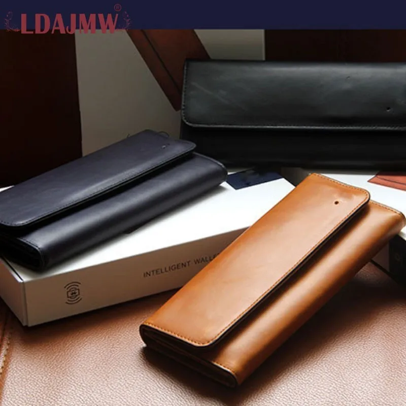 Смарт Bluetooth ссылка сплошной цвет длинный мужской кошелек первый слой кожа