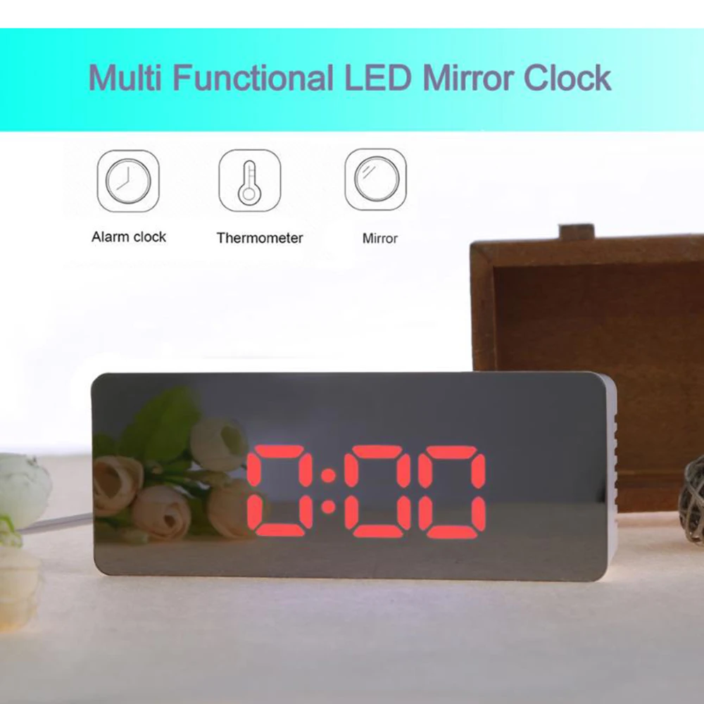 LED зеркало будильник цифровые настольные часы Повтор дисплей Clcok время ночь