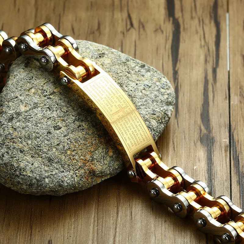 Western Style Men Titanium Steel Cross Scripture Bicycle Chain Bracelet | Украшения и аксессуары