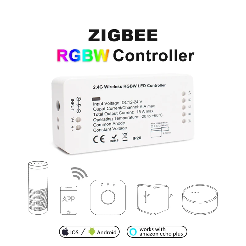 ZIGBEE ZLL Smart RGBW Controller DC12/24V APP control Dual white and color Color Brightness Adjustable for LED Strip | Лампы и