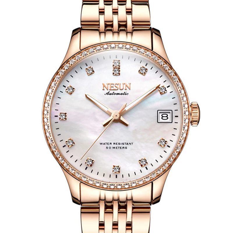 Switzerland Top Luxury Brand NESUN Japan MIYOTA Automatic Mechanical Women's Watches Waterproof Diamond Auto Date Watch N9202-4