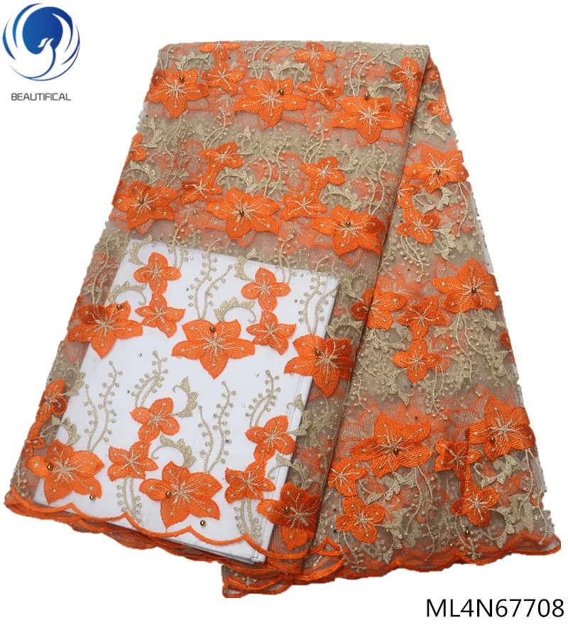 Beautifical lace material mesh fabric embroidery french tulle with flower beads 5 yards per piece ML4N677 | Дом и сад
