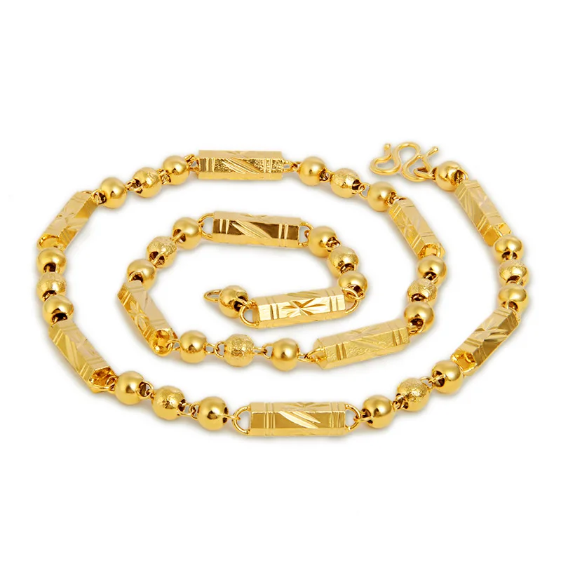 

Top Quality Plated No Fade Buddha Beads Fashion Simple 24K Gold BamBoo Chain Necklace for Men