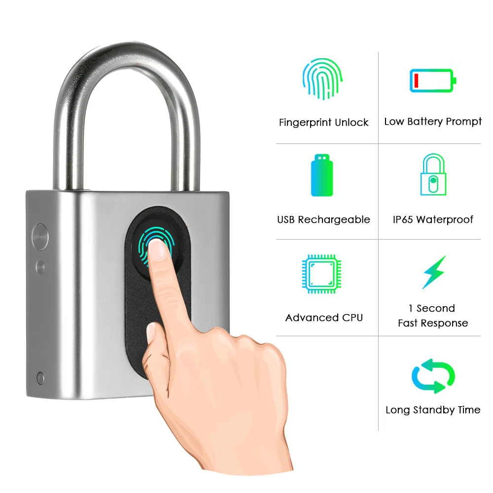 USB Перезаряжаемый смарт замок без ключа с отпечатком пальца IP65 Водонепроницаемый