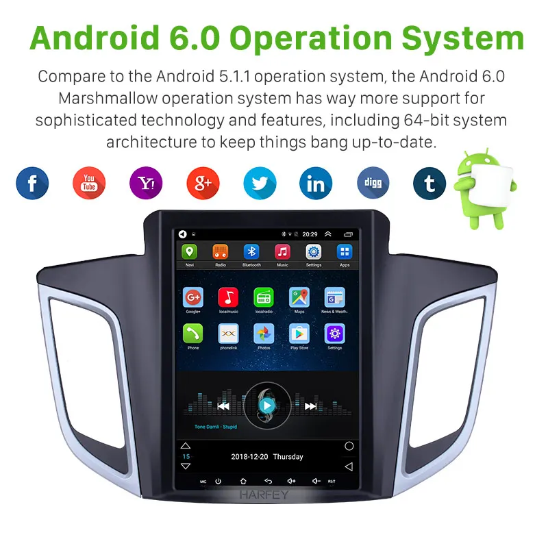 Автомобильный мультимедийный плеер Harfey 9 7 дюймов для 2014 2015 hyundai IX25 Android 6 0 gps