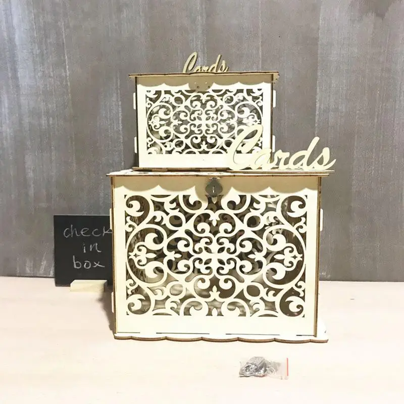 DIY деревянный узел коробка для свадебных карт с замком заселение Свадебная