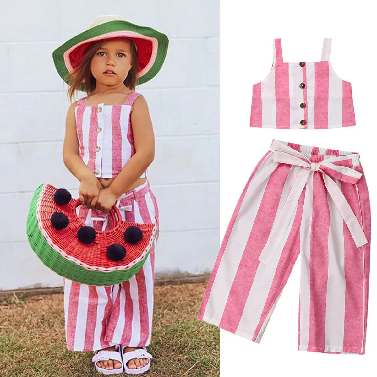 Модная детская одежда в полоску для маленьких девочек топы с бретельками широкие