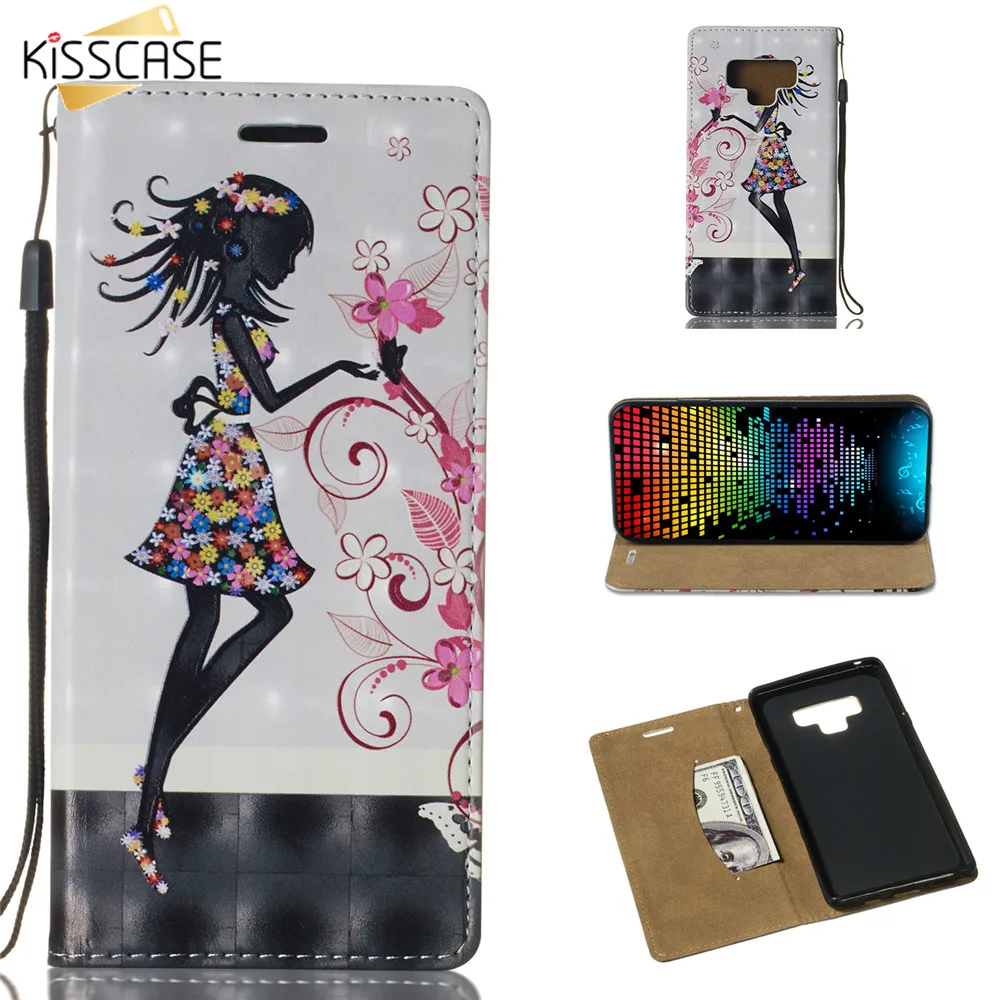 Kisscase флип Чехлы кожаный чехол для Samsung Galaxy S9 S8 S7 S6 Edge Note 9 8 Girly рельефные A3 A5 A7 J3 J5 J7