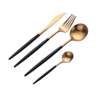 24pcsset black gold forks spoons knives1810 stainless steel western cutlery set kitchen food tableware dinner set dropshipping