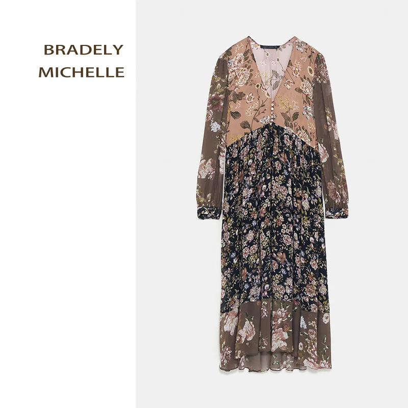 BRADELY Michel vestidos verano 2018 женское летнее платье винтажное до середины икры с длинным