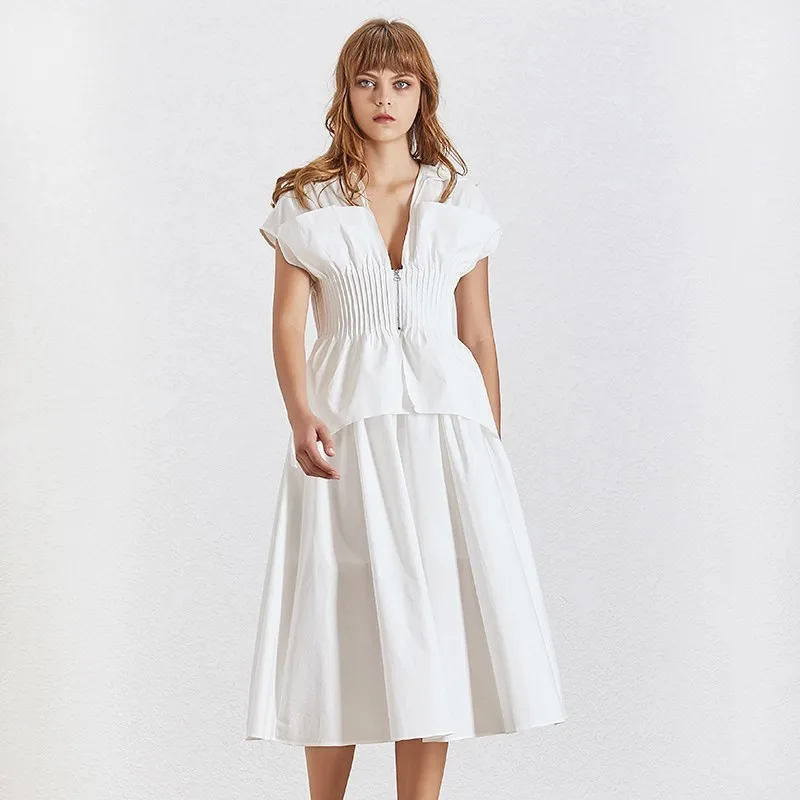TWOTWINSTYLE летнее тонкое длинное платье для женщин с отворотом короткий рукав