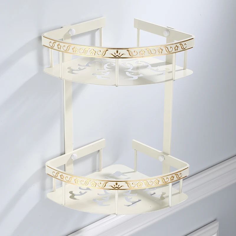 

Carved Aluminum Alloy Bathroom Shelf Wall Mounted Basket Bathroom Handware White Bathroom Shelves