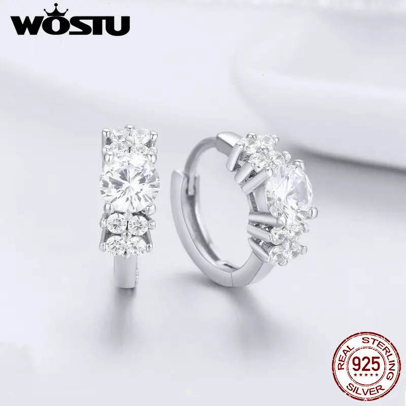 Женские серьги кольца WOSTU из стерлингового серебра 925 пробы с блестящими