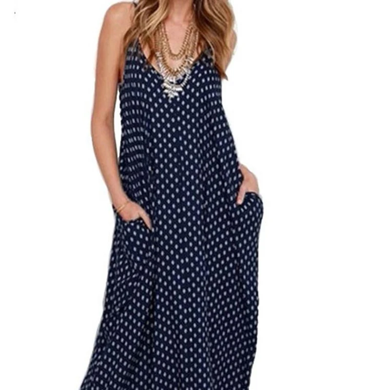 Женское летнее платье макси в горошек праздничное повседневное свободное на