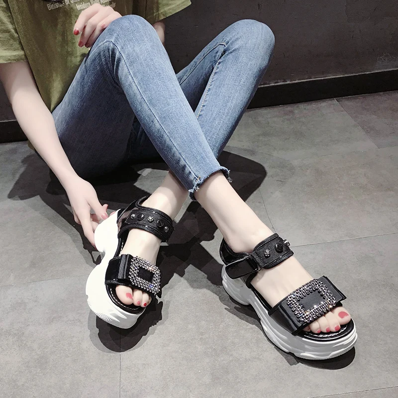 Алмаз монтажа летние белые женские высокий каблук босоножки на платформе