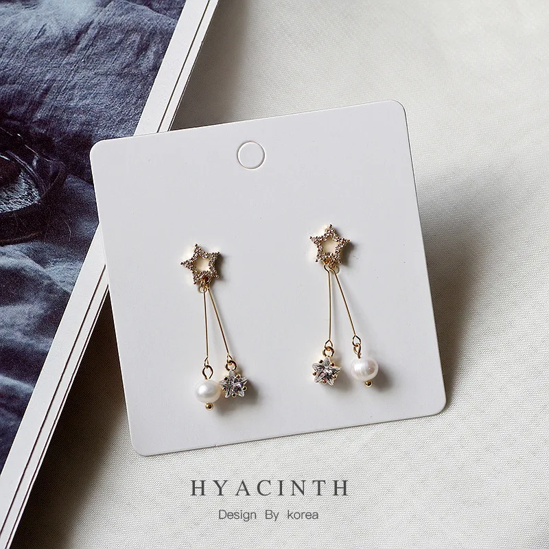 Earrings Woman Exquisite Micro Insert Five-pointed Star Eardrop Temperament Concise Pearl Earring Product | Украшения и