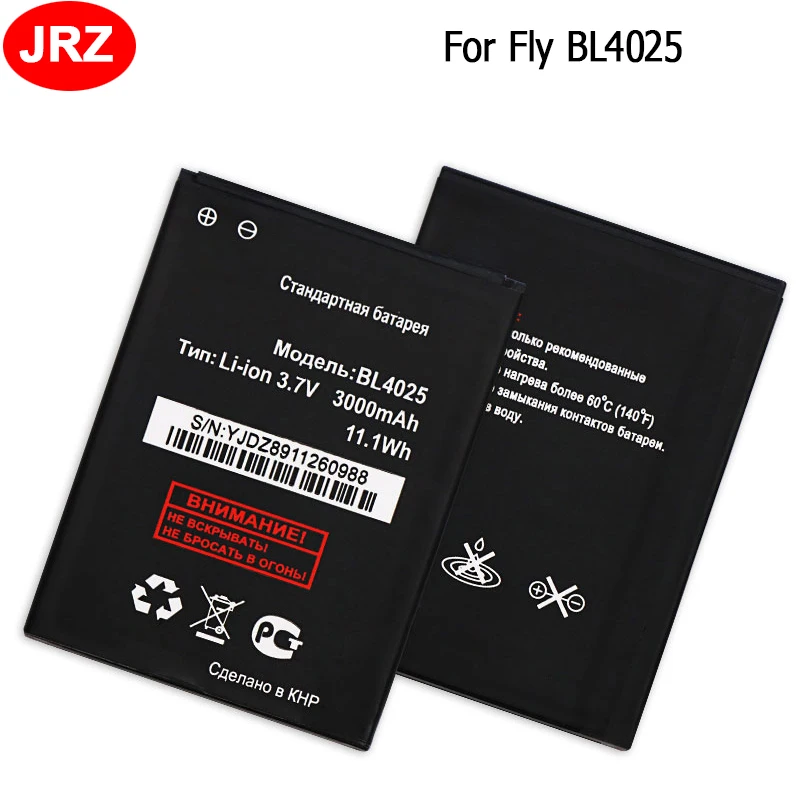 

JRZ для Fly IQ4411 BL4025 Аккумулятор для Телефона Fly BL4025 3000 мАч Высокая емкость 3,7 в высококачественные сменные батареи