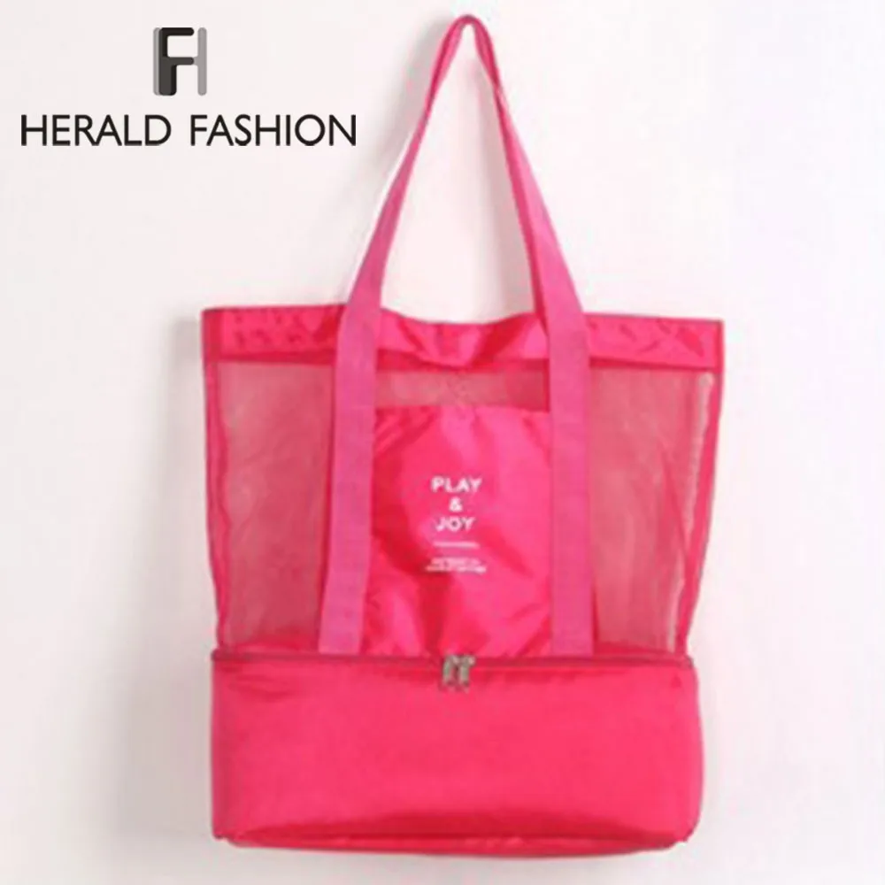 

Herald Fashion Large Capacity Women Mesh Transparent Bag Casual Tote Bag Double-layer Heat Preservation Large Picnic Beach Bags