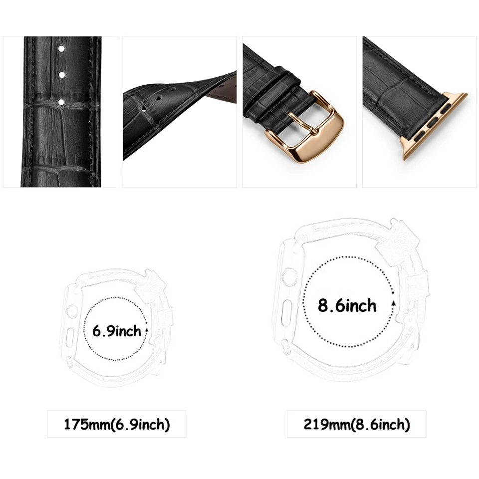 Ремешок для Apple Watch 42 мм 38 Серия 1 2 3 черный ремешок натуральная кожа крокодила