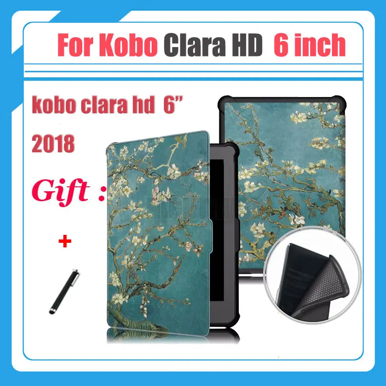 Ультратонкий чехол из искусственной кожи с принтом для нового Kobo Clara HD 6 дюймов