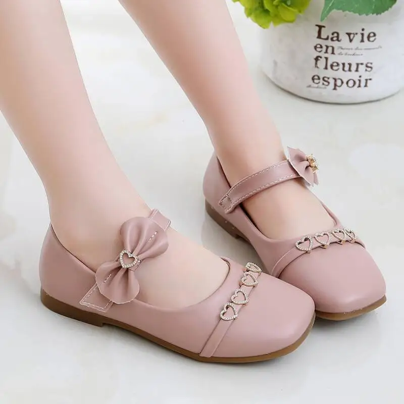 

Girls show shoes spring and autumn casual students single shoes 2019 new fashion rhinestones children's non-slip peas shoes
