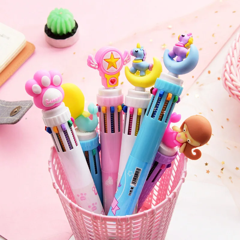 Розовая Звезда многофункциональная 6 в 1 красочная Шариковая ручка Kawaii Единорог