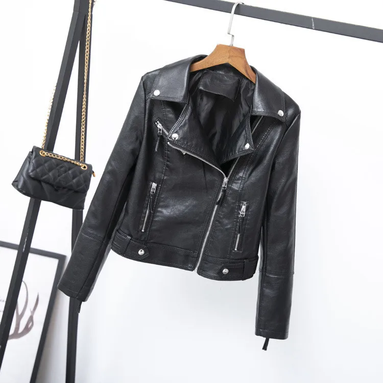 Весна 2019 женское короткое пальто из искусственной кожи с отложным воротником