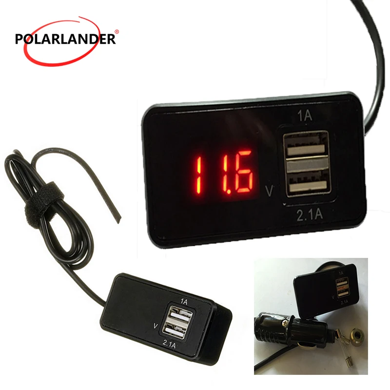Автомобильный цифровой светодиодный измеритель напряжения с двумя USB портами 12 В
