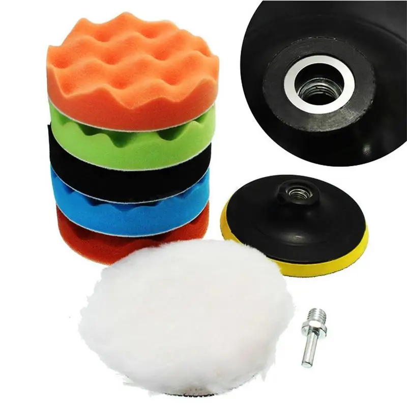

3 Inch/5 Inch Polishing Sponge Kit With Drill Adapter Wool Wax Pads Set Of 7 Polishing Pads For Car Polisher Hair Removal