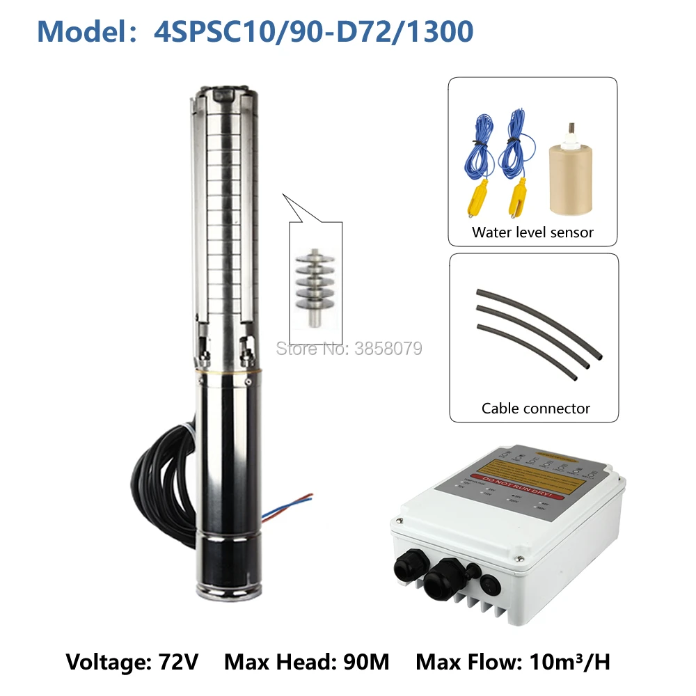 

electric dc submersible pump high pressure deep well pump solar borehole pump bomba de agua sumergible sola 4SPSC10/90-D72/1300